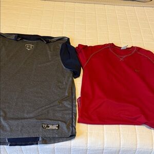Under Armour Gray and Nike Red Athletic Shirts